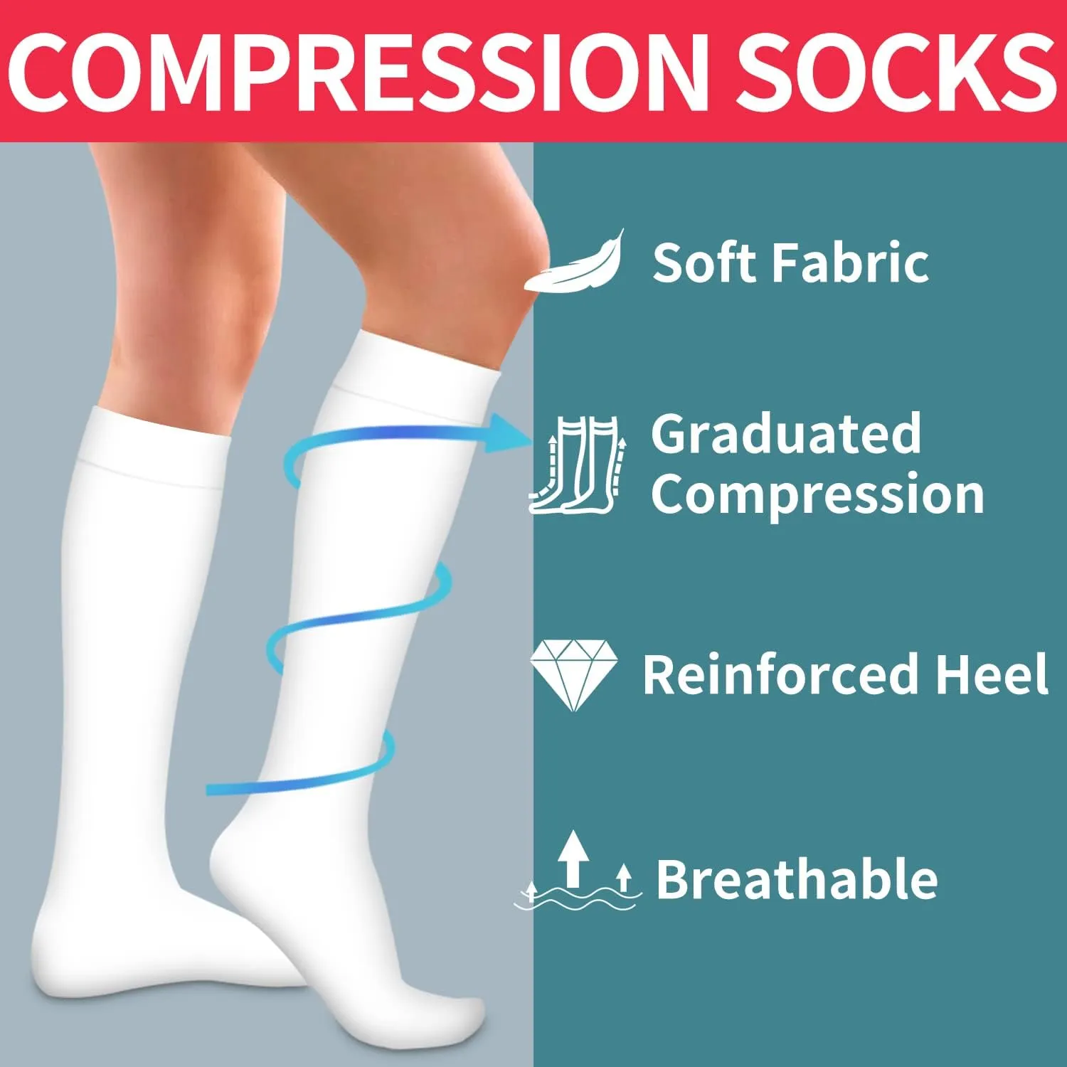 Laite Hebe Compression Socks for Women & Men Circulation(6 pairs)-Graduated Supports Socks for Running, Athletic Sports