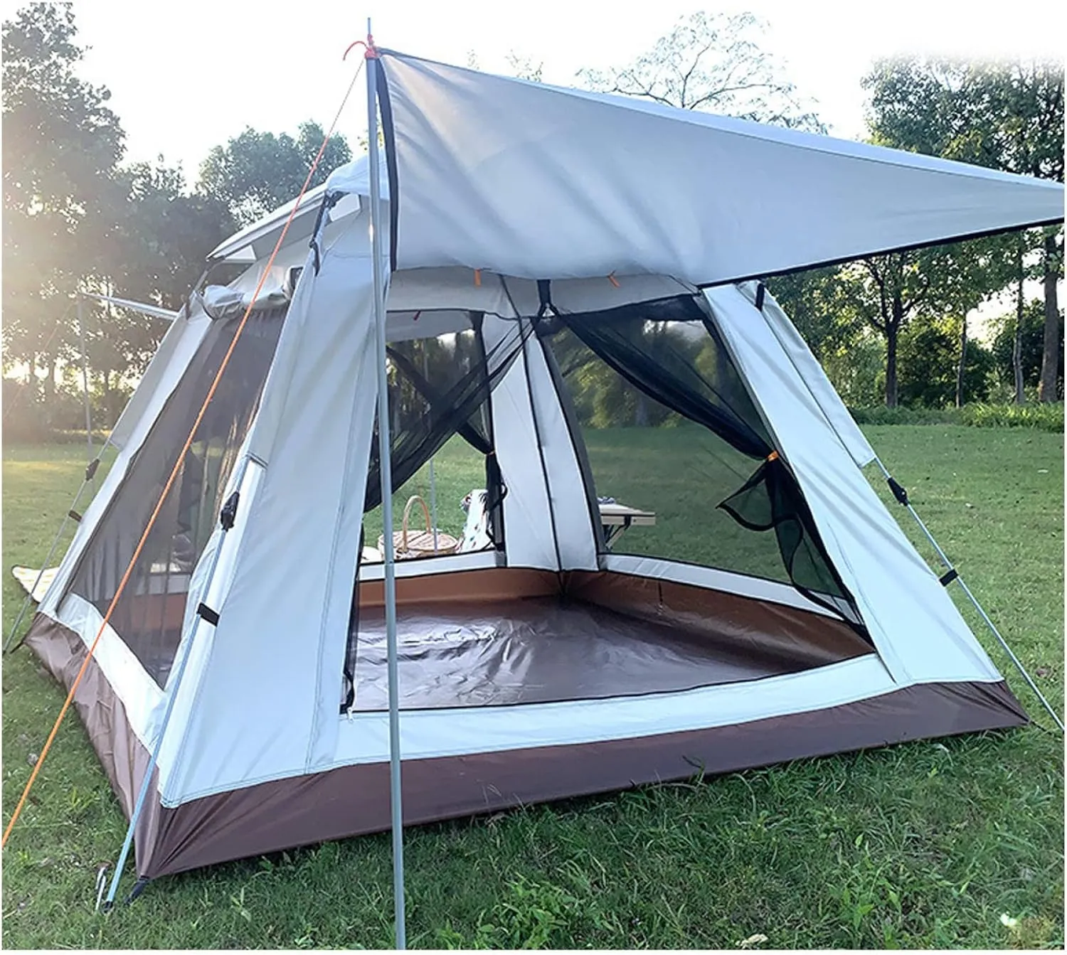 Large Family Tent 4 People Insect-Proof,Double Doors and Four Windows Quick Erect Tents Light and Practical Tent with Porch Ideal for Camping in The Garden