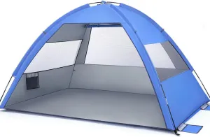 Large Foldable Beach Tent Portable Family Sun Shelter for Hiking Camping and Outdoor Vacations Ideal for Beach Shade,Tents for 3-4 Persons