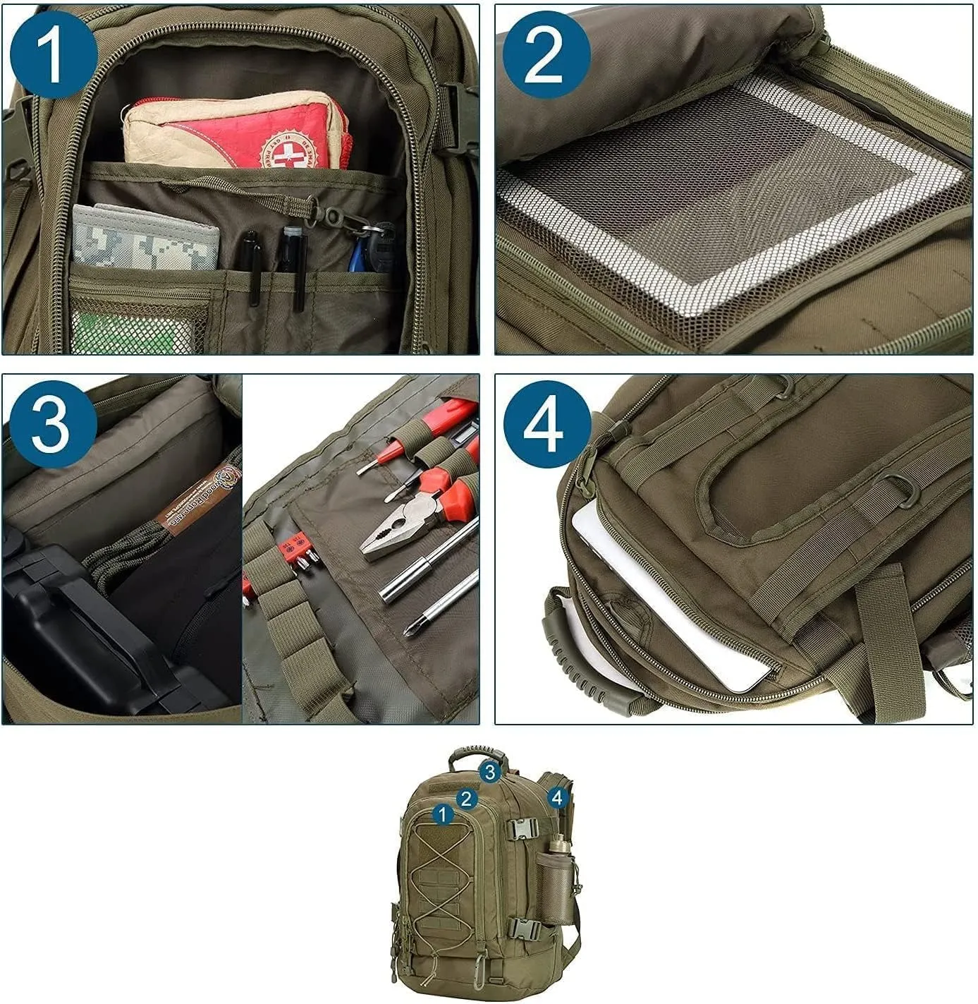 Large Military Bug Out Bag 3 Day Pack Expandable Backpack Army Daypack for Outdoor Hiking Hunting (Green)