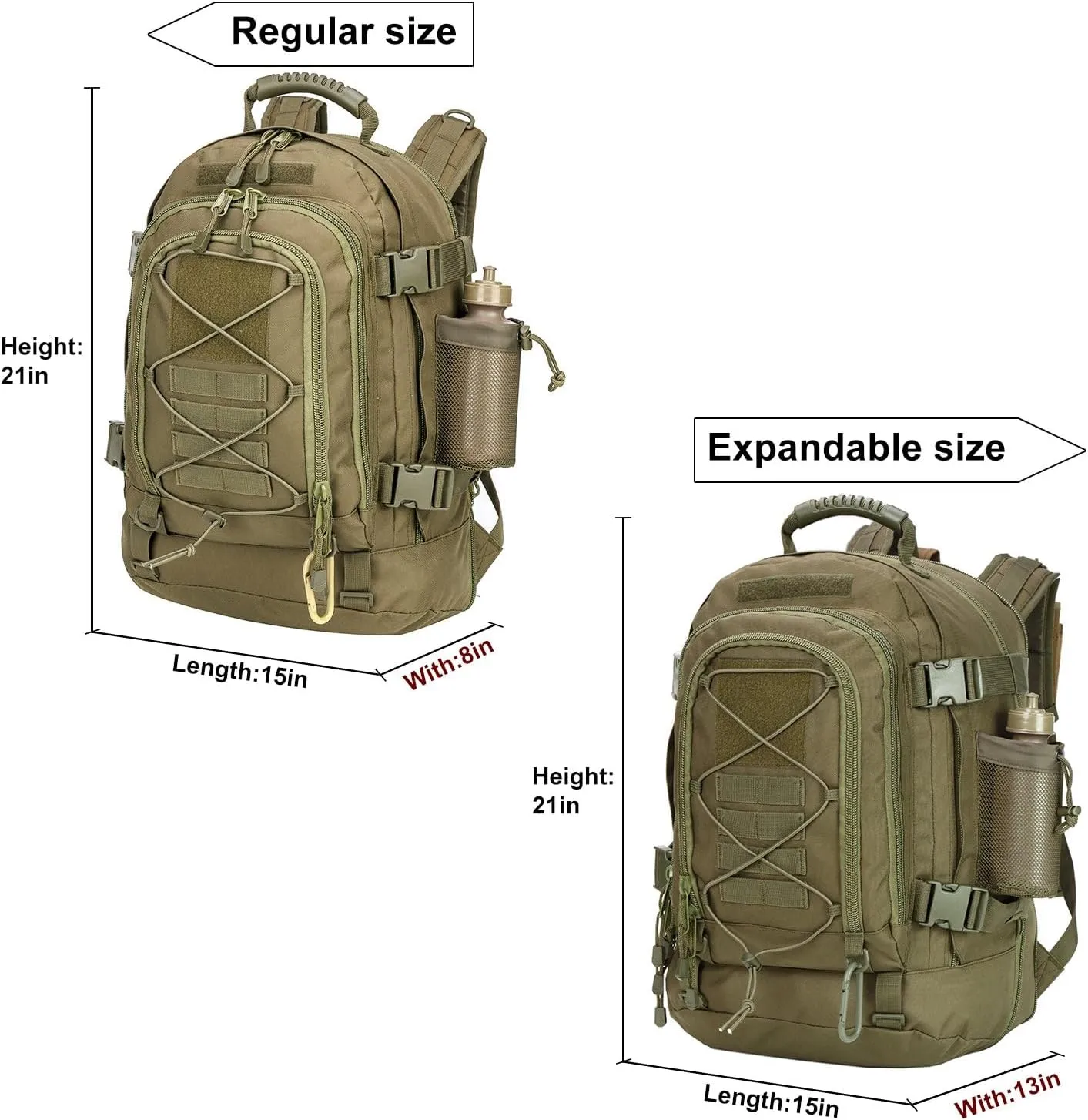Large Military Bug Out Bag 3 Day Pack Expandable Backpack Army Daypack for Outdoor Hiking Hunting (Green)