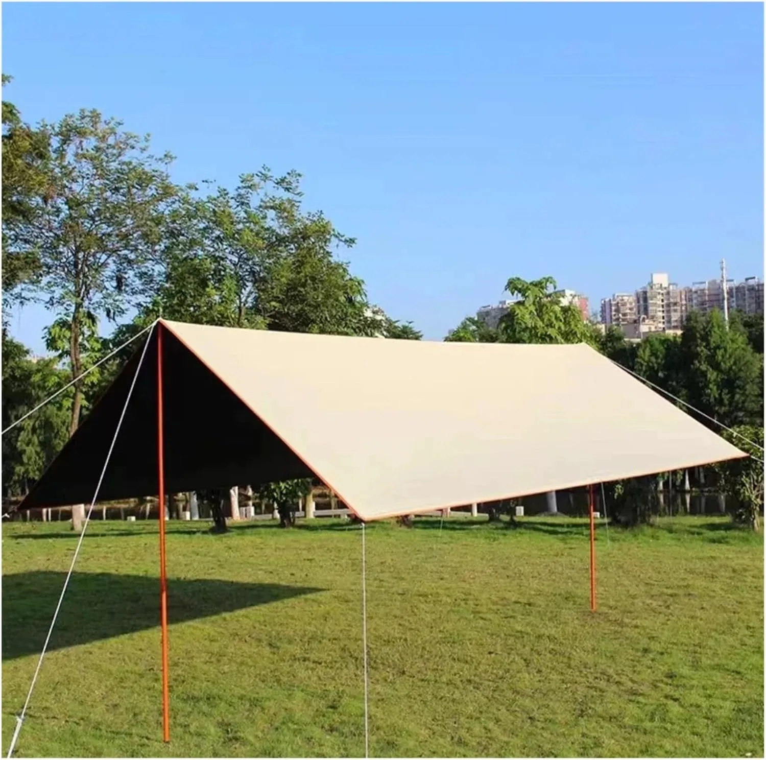 Large Shelter Sun Shade Rain Fly Camping Tarp with Tent Pole Beach Tent Shelter for Outdoors, Picnic