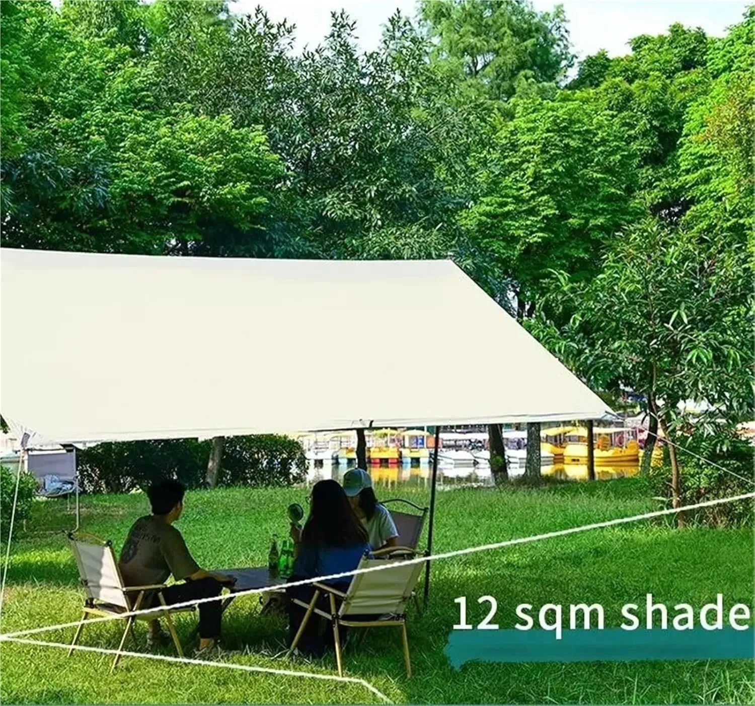 Large Shelter Sun Shade Rain Fly Camping Tarp with Tent Pole Beach Tent Shelter for Outdoors, Picnic