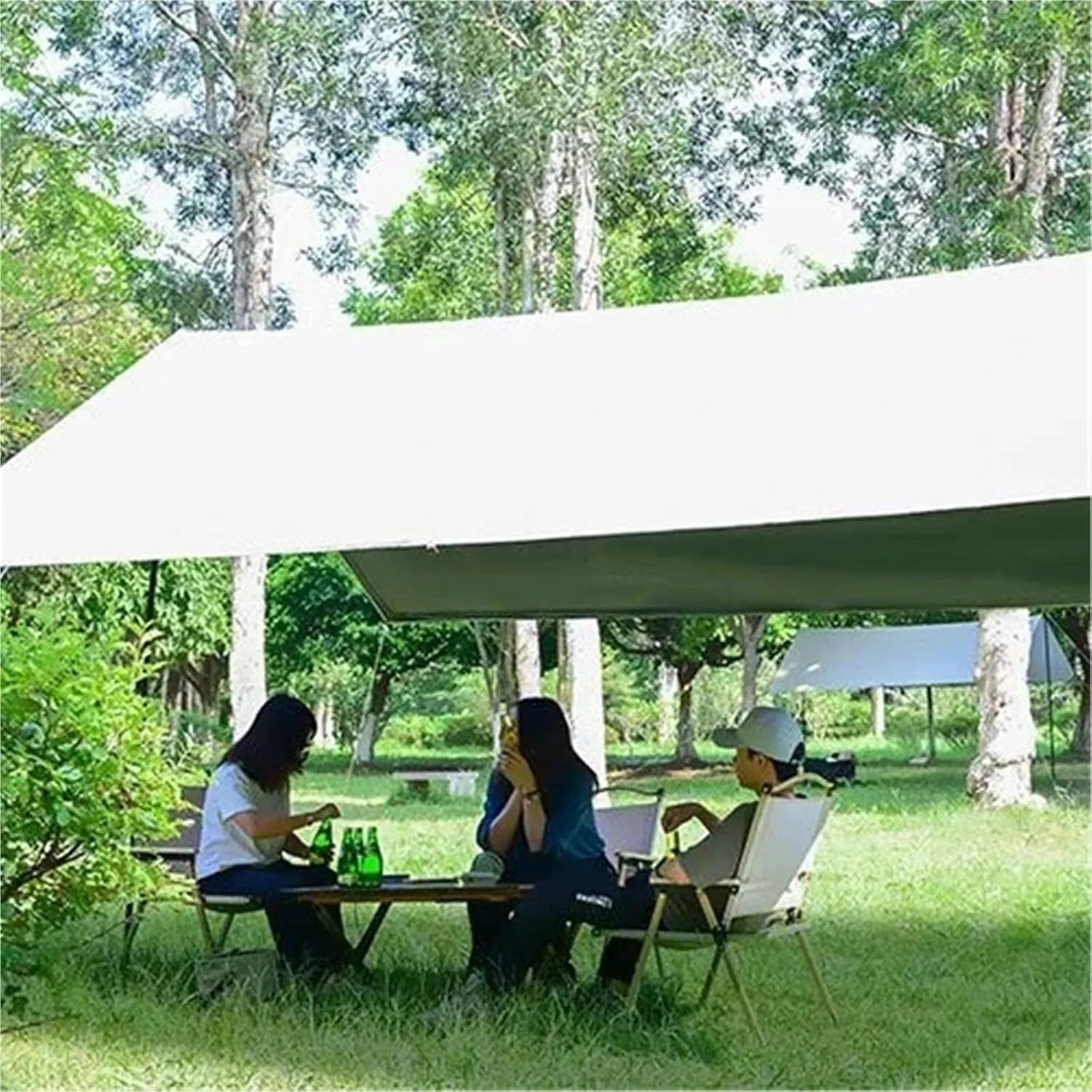 Large Shelter Sun Shade Rain Fly Camping Tarp with Tent Pole Beach Tent Shelter for Outdoors, Picnic