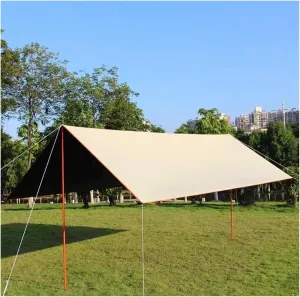 Large Shelter Sun Shade Rain Fly Camping Tarp with Tent Pole Beach Tent Shelter for Outdoors, Picnic