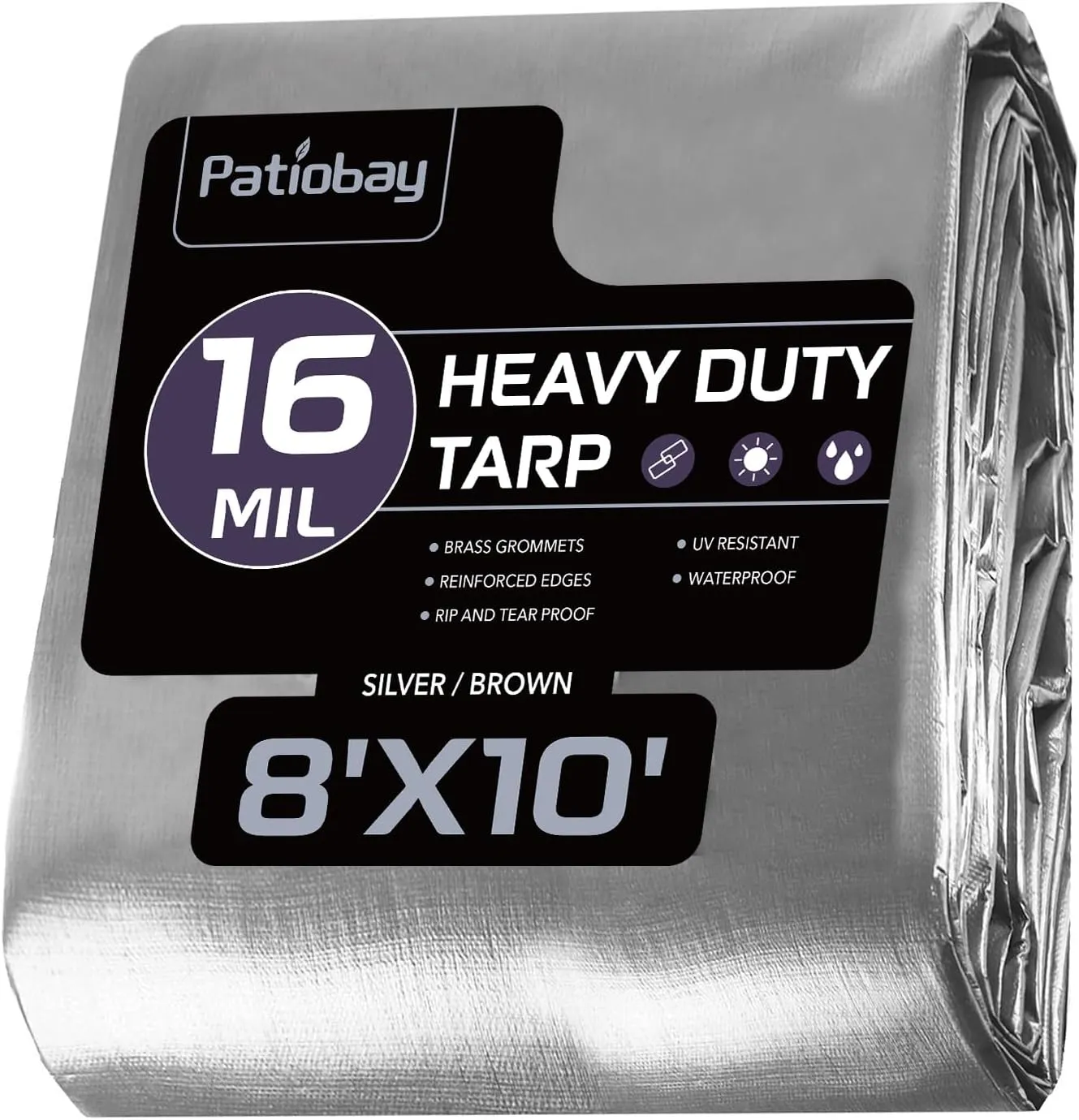Large Tarp 8x10FT, 16 Mil Heavy Duty Waterproof With Grommets Every 23.6", 420D Thick Plastic, UV Resistant Tear & Fade Resistant, Reinforced Edges for Outdoor Pool Camp Tent