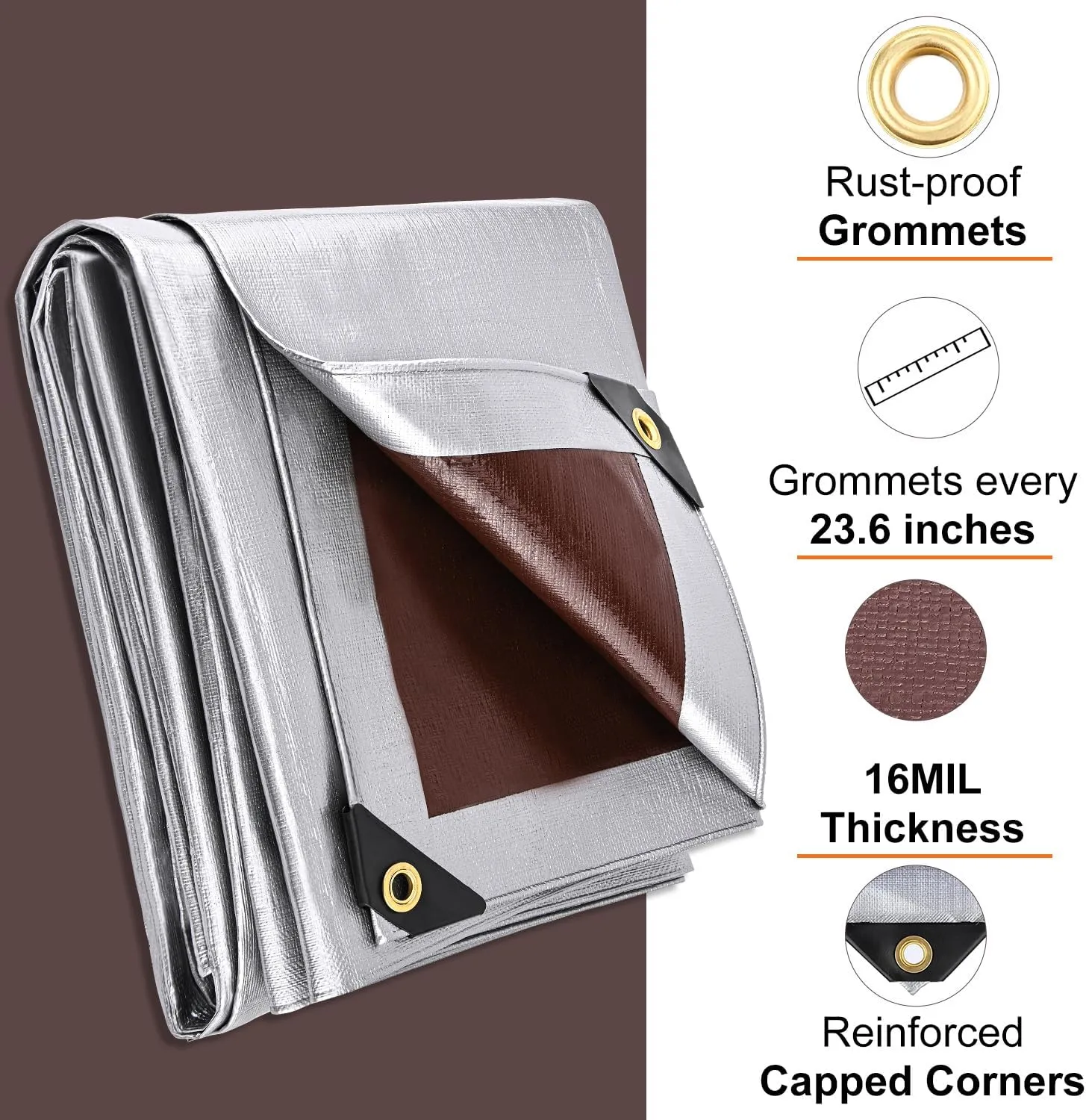 Large Tarp 8x10FT, 16 Mil Heavy Duty Waterproof With Grommets Every 23.6", 420D Thick Plastic, UV Resistant Tear & Fade Resistant, Reinforced Edges for Outdoor Pool Camp Tent