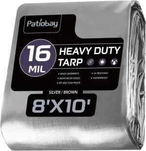 Large Tarp 8x10FT, 16 Mil Heavy Duty Waterproof With Grommets Every 23.6", 420D Thick Plastic, UV Resistant Tear & Fade Resistant, Reinforced Edges for Outdoor Pool Camp Tent