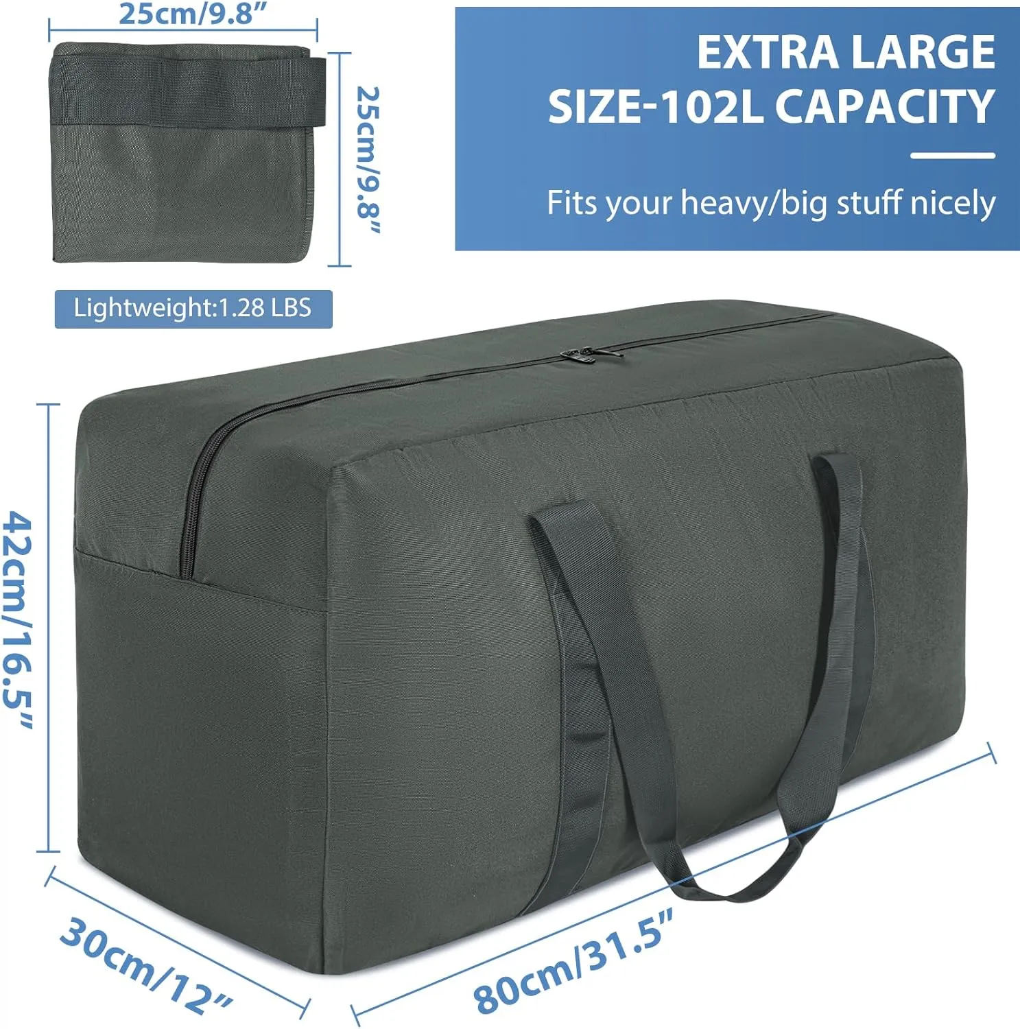 Large Travel Duffle Bag, 100L Gear Bag for Men and Women, Storage Bag Ideal for Overnight Camping and Weekend Getaways, Dark Gray