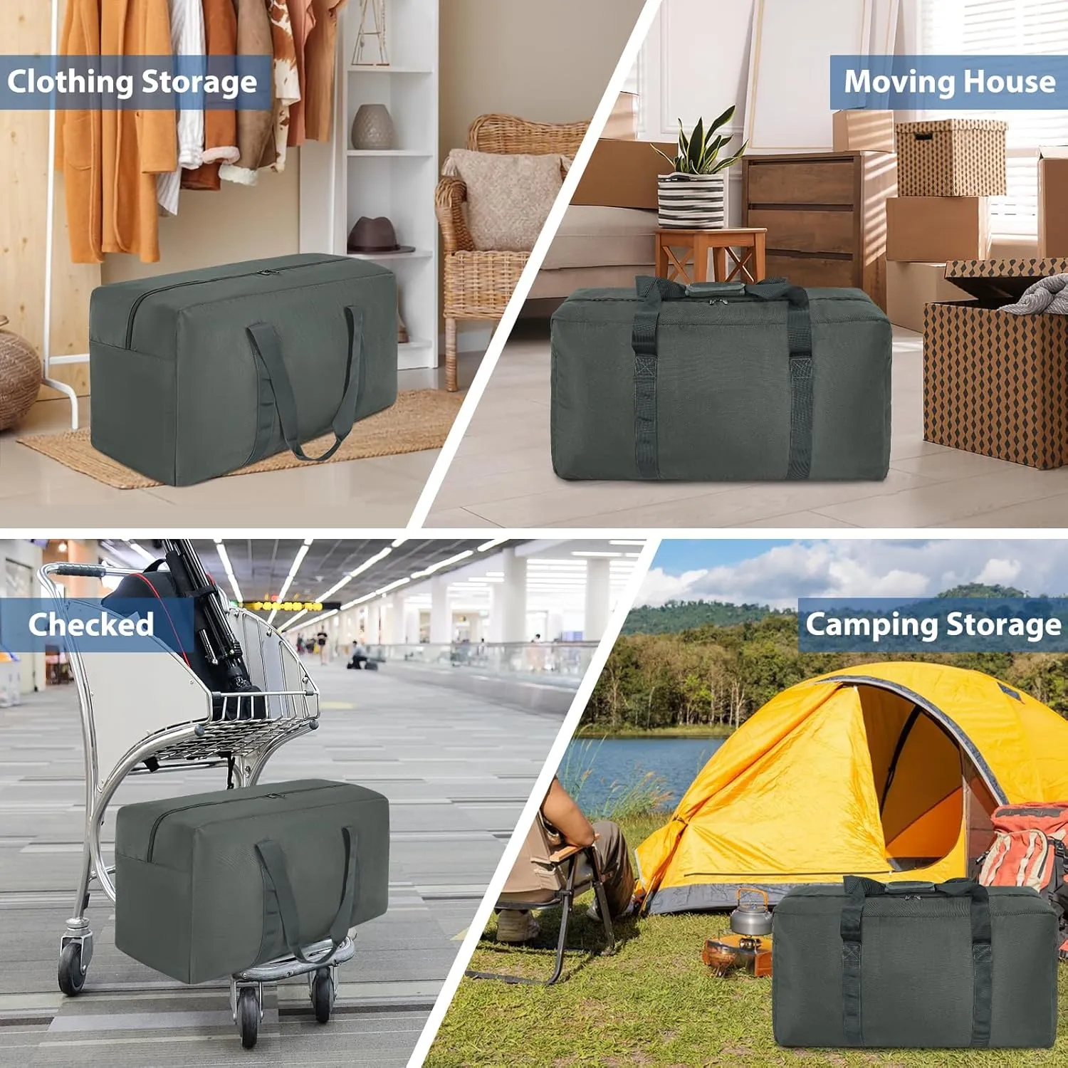Large Travel Duffle Bag, 100L Gear Bag for Men and Women, Storage Bag Ideal for Overnight Camping and Weekend Getaways, Dark Gray