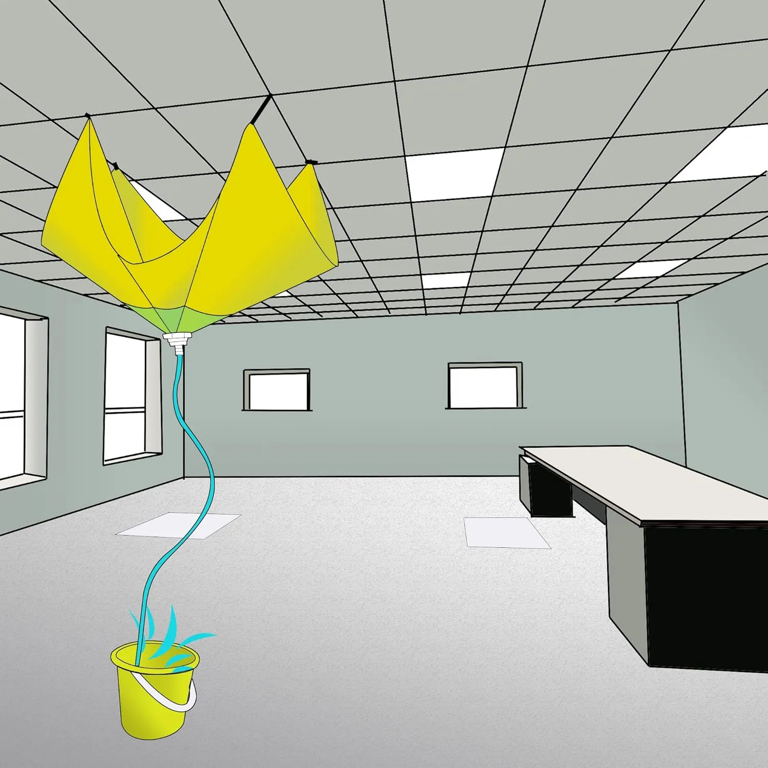 Leak Diverter Tarp with Hose 5' X 5' Roof Leak Diverter with Hose Heavy Duty Ceiling Water Leak Catcher