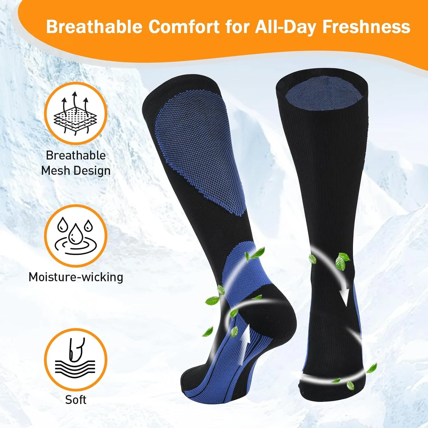 Les Kinberly Compression Socks Cushion Anti-Blister Moisture Wicking Athletic Basketball Running Hiking Socks 3 Pairs