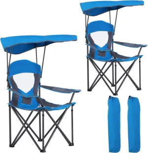 LET'S CAMP Camp Chair with Shade Canopy Folding Camping Chair with Cup Holder and Carry Bag for Outdoor Camping Hiking Beach, Heavy Duty 350 LBS,2 Pack