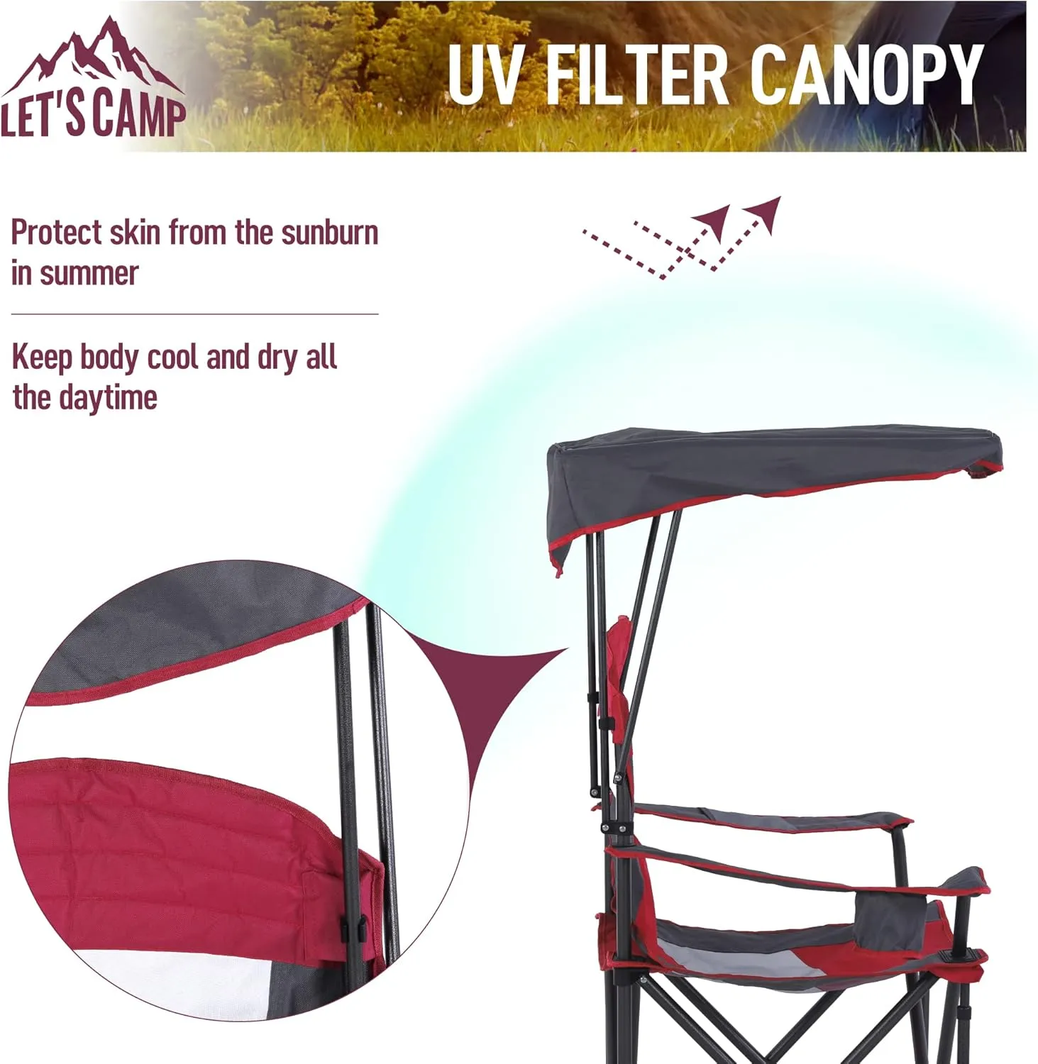 LET'S CAMP Camp Chair with Shade Canopy Folding Camping Chair with Cup Holder and Carry Bag for Outdoor Camping Hiking Beach, Heavy Duty 350 LBS,2 Pack