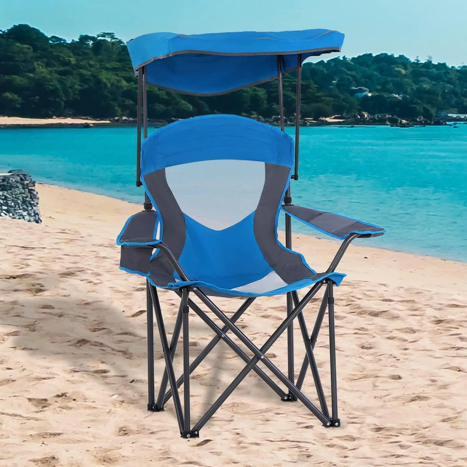 LET'S CAMP Camp Chair with Shade Canopy Folding Camping Chair with Cup Holder and Carry Bag for Outdoor Camping Hiking Beach, Heavy Duty 350 LBS,2 Pack