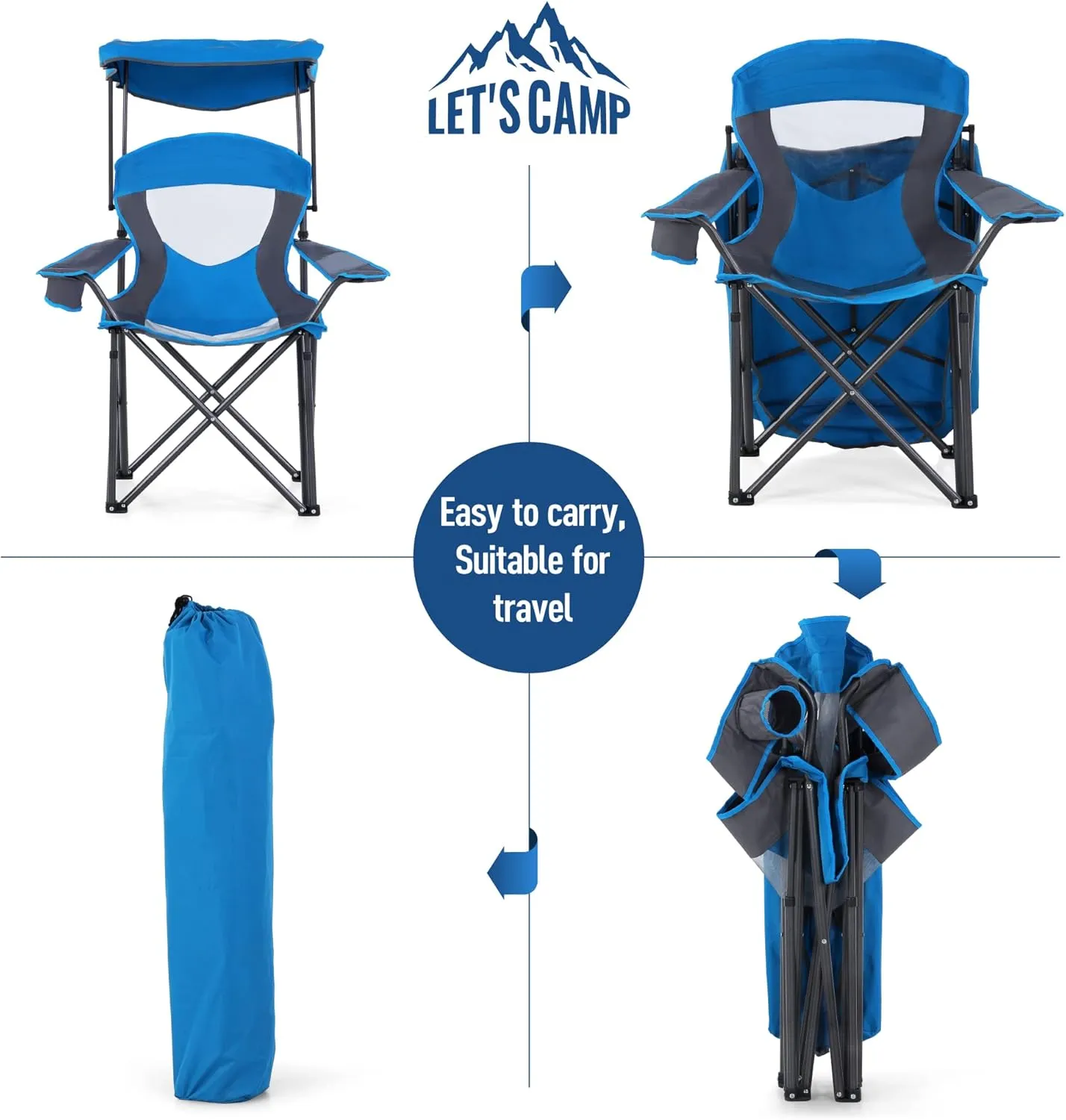 LET'S CAMP Camp Chair with Shade Canopy Folding Camping Chair with Cup Holder and Carry Bag for Outdoor Camping Hiking Beach, Heavy Duty 350 LBS,2 Pack