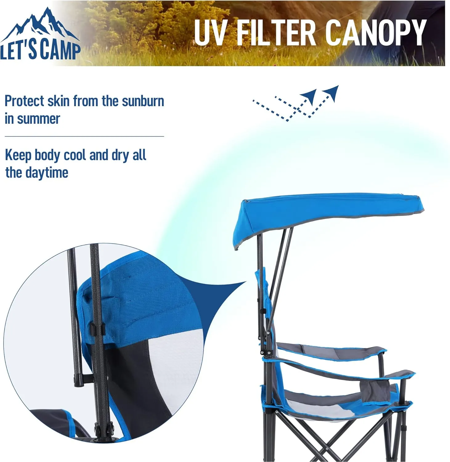 LET'S CAMP Camp Chair with Shade Canopy Folding Camping Chair with Cup Holder and Carry Bag for Outdoor Camping Hiking Beach, Heavy Duty 350 LBS,2 Pack