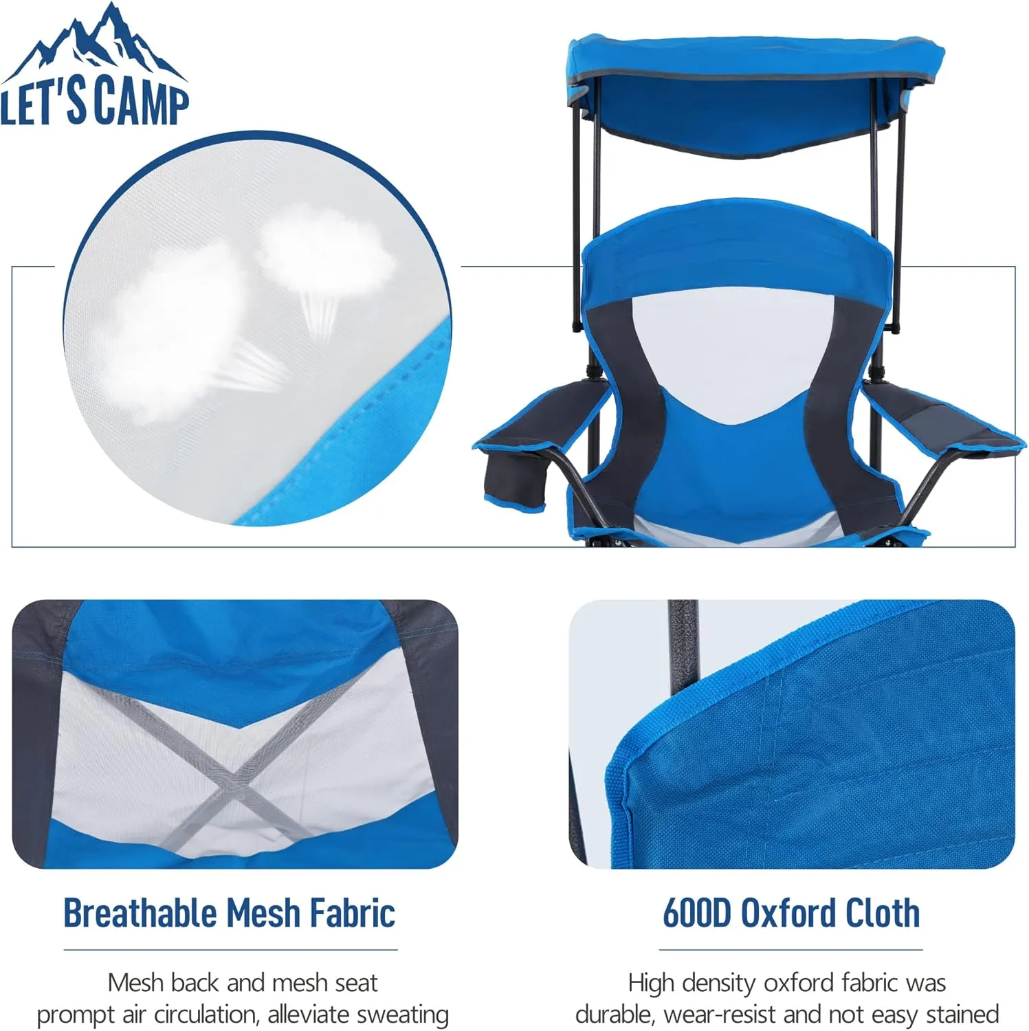 LET'S CAMP Camp Chair with Shade Canopy Folding Camping Chair with Cup Holder and Carry Bag for Outdoor Camping Hiking Beach, Heavy Duty 350 LBS,2 Pack