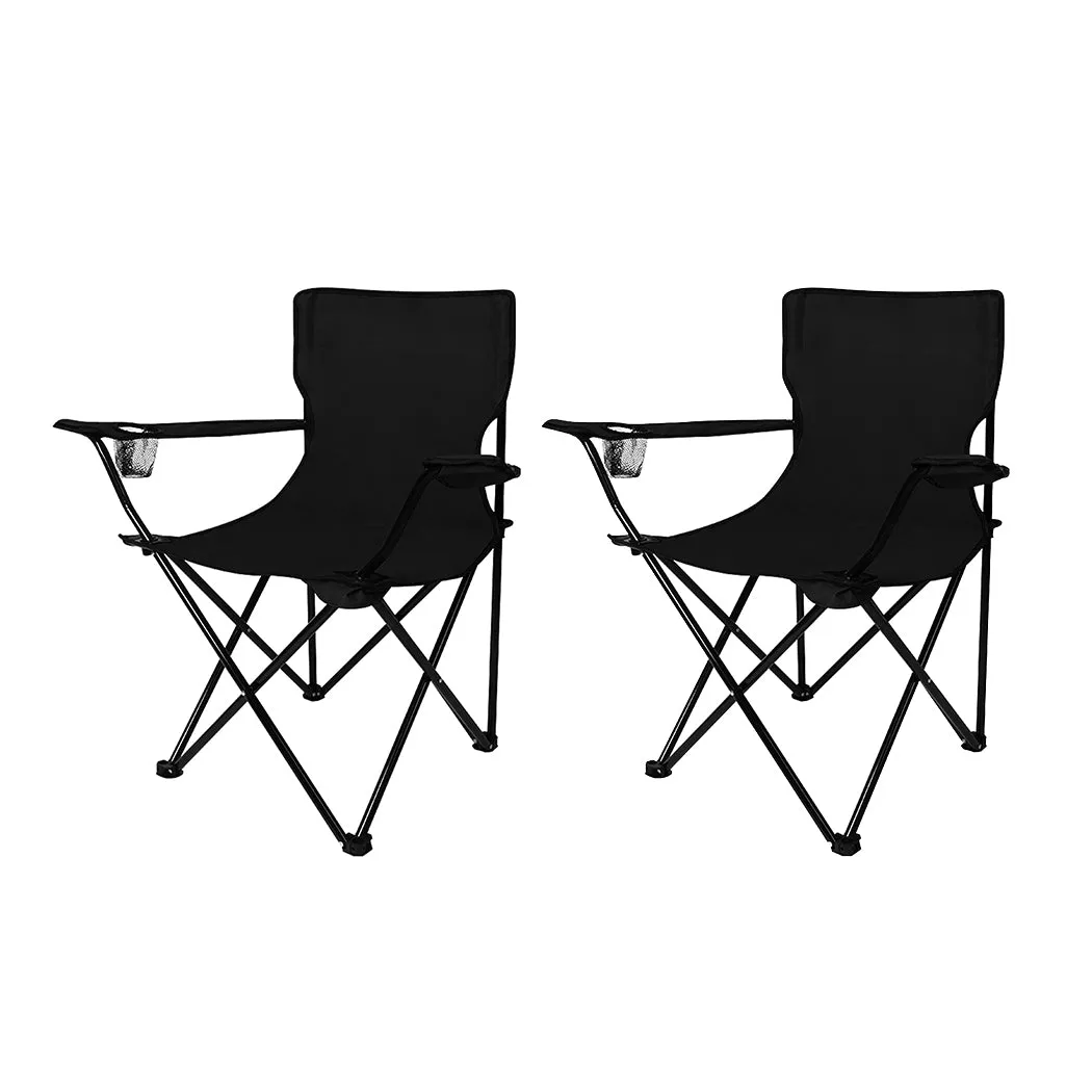Levede 2Pcs Camping Chairs Folding Arm Black-SA_Rural