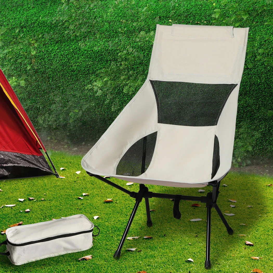 Levede Camping Chair Folding Outdoor Large Beige-WA_Metro