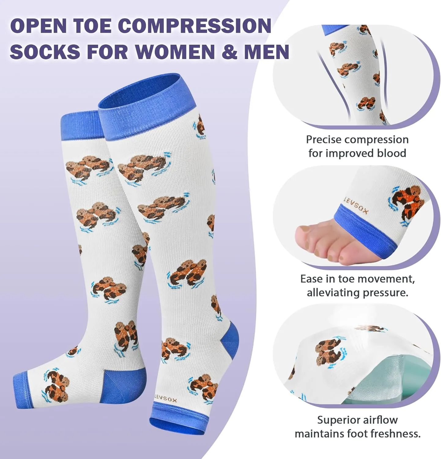LEVSOX Open Toe Compression Socks for Women & Men 20-30mmHg Toeless Sock Knee High Support Stockings for Circulation Nurses Pregnant Travel