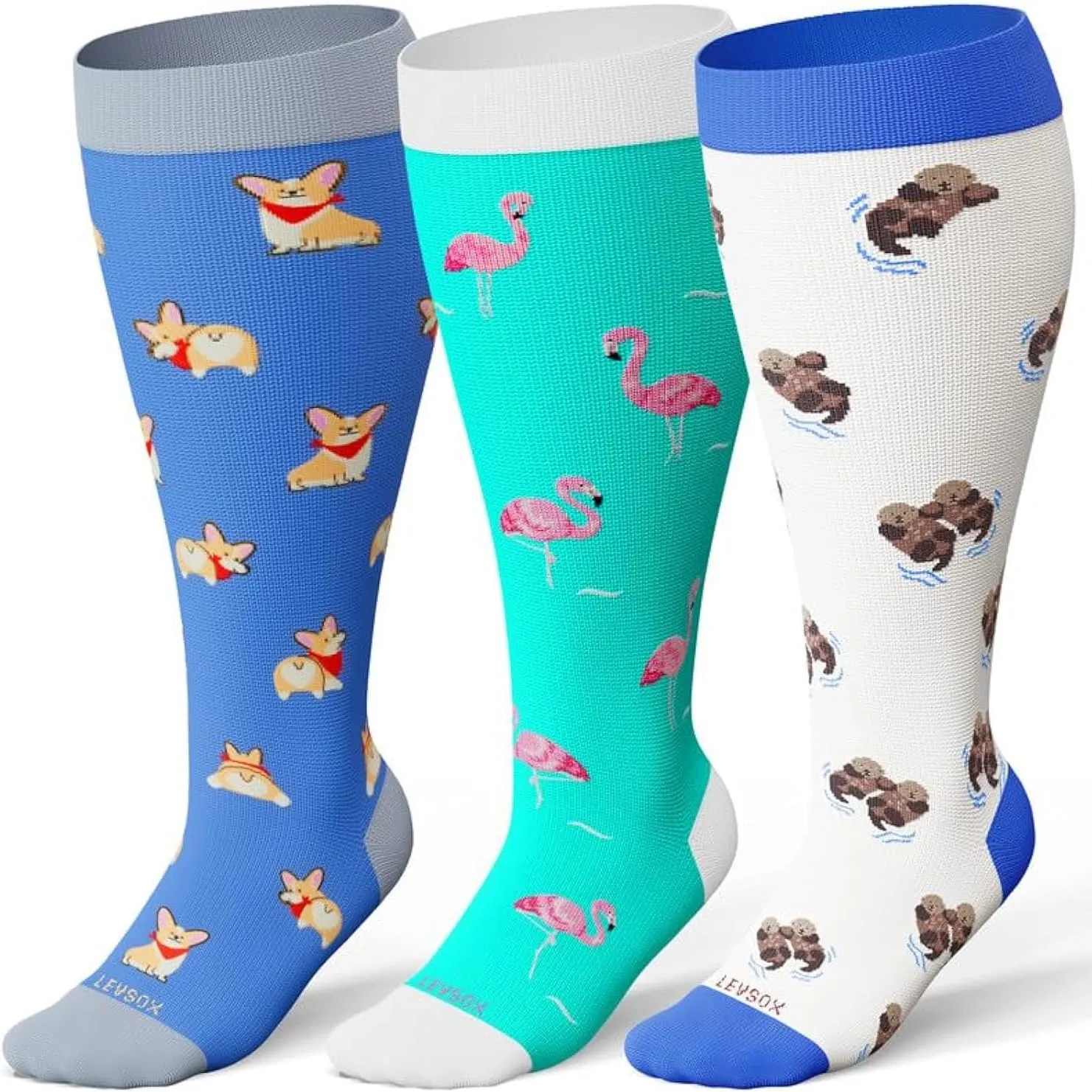 LEVSOX Plus Size Compression Socks for Women Men Wide Calf Extra Large 15-20 mmHg Knee High Sock for Nurses Pregnant Travel