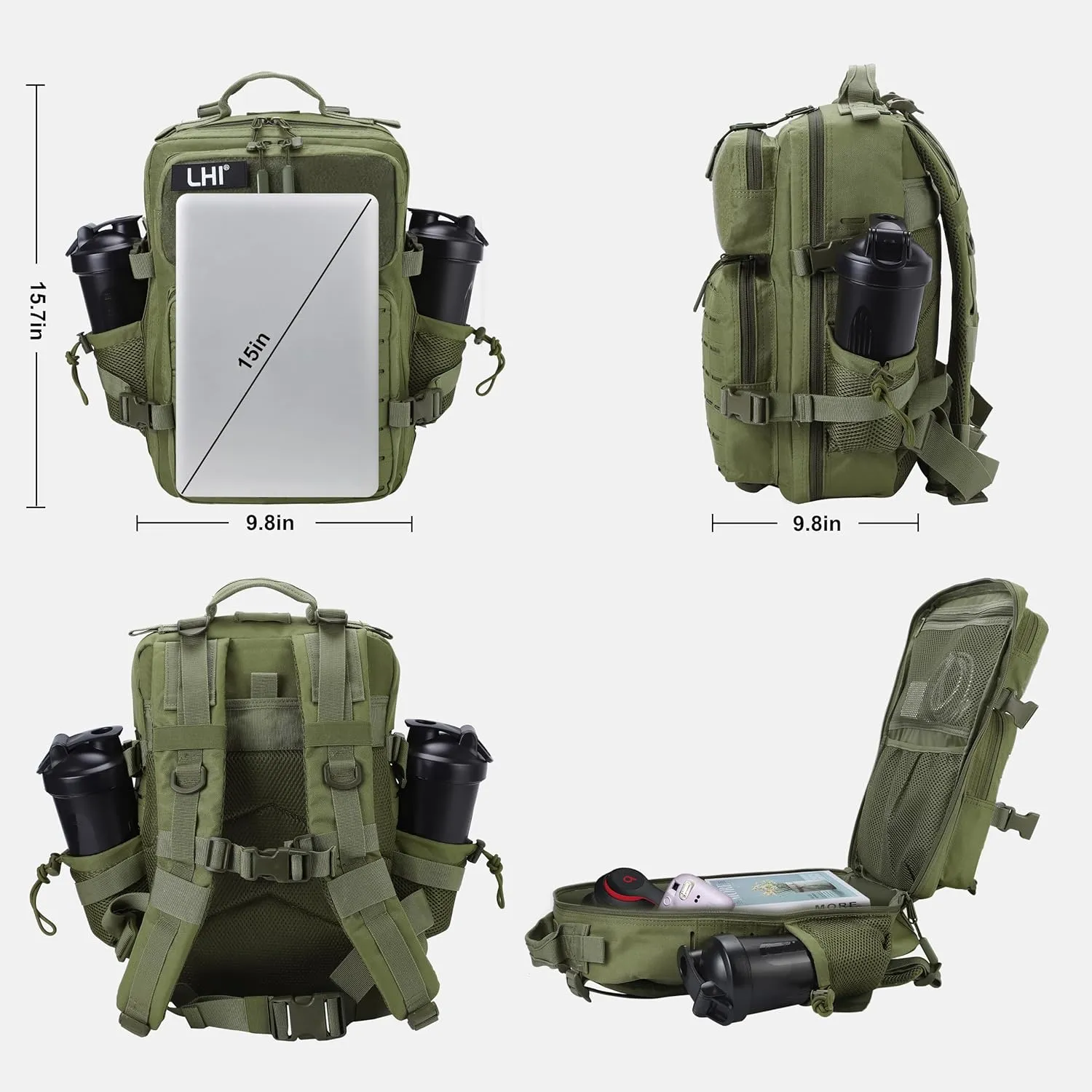 LHI Tactical Military Backpack for Men 25L/45L Large Molle Army Assault Pack 3 Day Hiking Rucksack With Bottle Holder