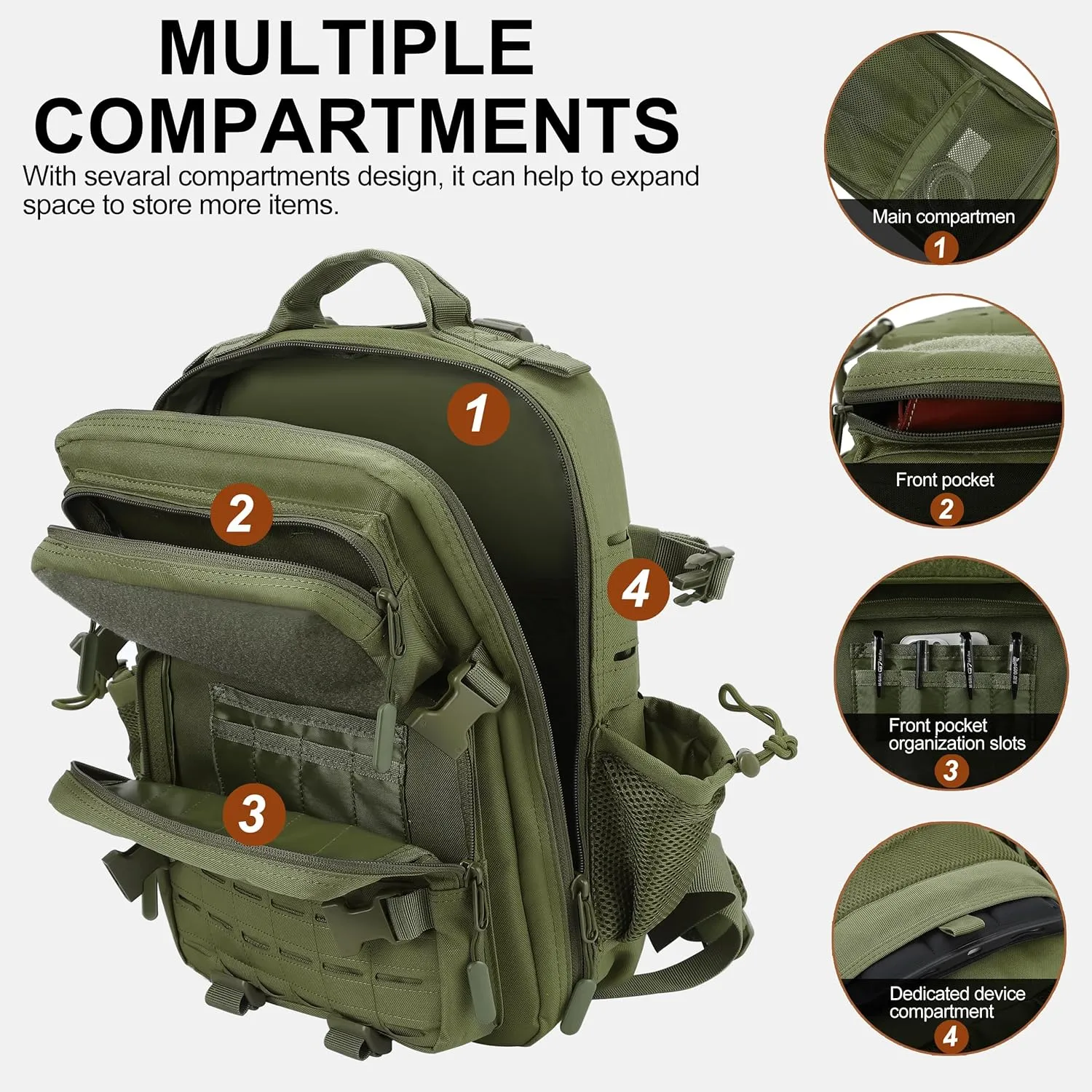 LHI Tactical Military Backpack for Men 25L/45L Large Molle Army Assault Pack 3 Day Hiking Rucksack With Bottle Holder