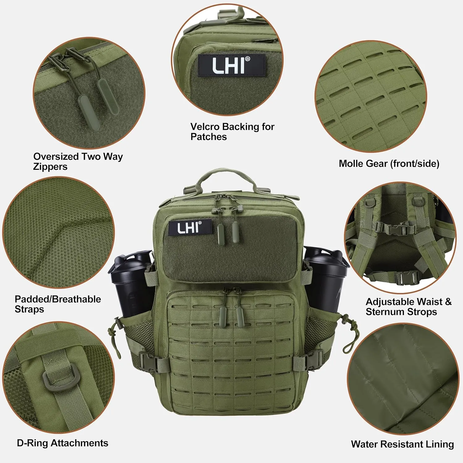 LHI Tactical Military Backpack for Men 25L/45L Large Molle Army Assault Pack 3 Day Hiking Rucksack With Bottle Holder