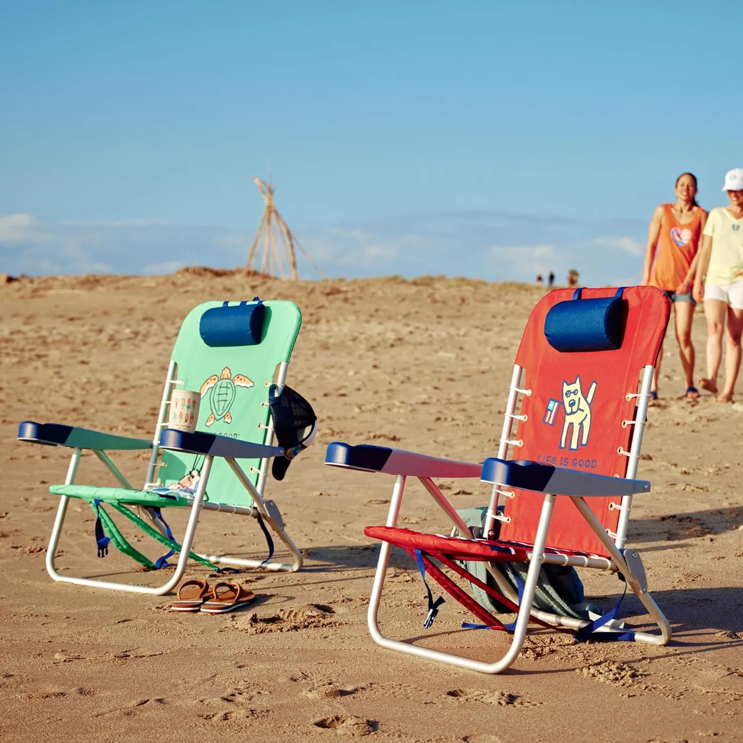 Life is Good 4-Position Lace-up Backpack Beach Chair with Pillow, Cup and Phone Holder, Spearmint Green