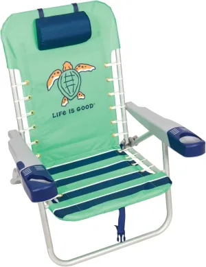 Life is Good 4-Position Lace-up Backpack Beach Chair with Pillow, Cup and Phone Holder, Spearmint Green