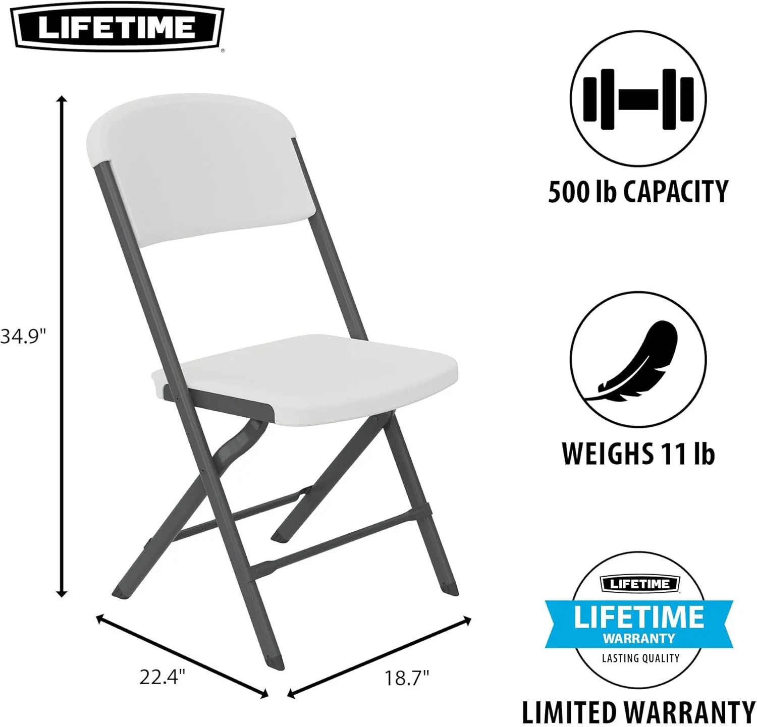 Lifetime Folding Chairs, Heavy Duty Foldable Chair Contoured for Comfort, 4-Pack