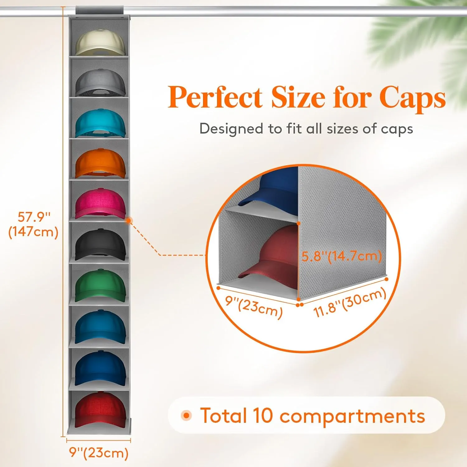 Lifewit 10 Compartments Hat Organizer for Baseball Caps, 2 Packs Hat Racks Hanging Storage organizer, Non-Woven Fabric Display Shelf Holds Up to 40 Hats, Cap Holder Hanger for Closet, Bedroom, Grey