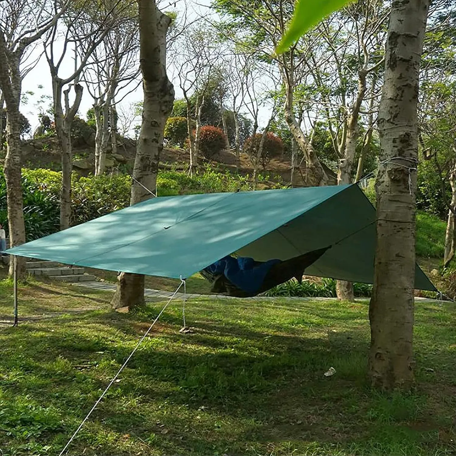 Lightweight Camping Tarp Waterproof, 10x12 ft Portable Hammock Tarp Tent, Premium Rain Fly, Sunscreen Awning Canopy with Silver Coating, Bushcraft Survival Shelter for Hiking & Backpacking
