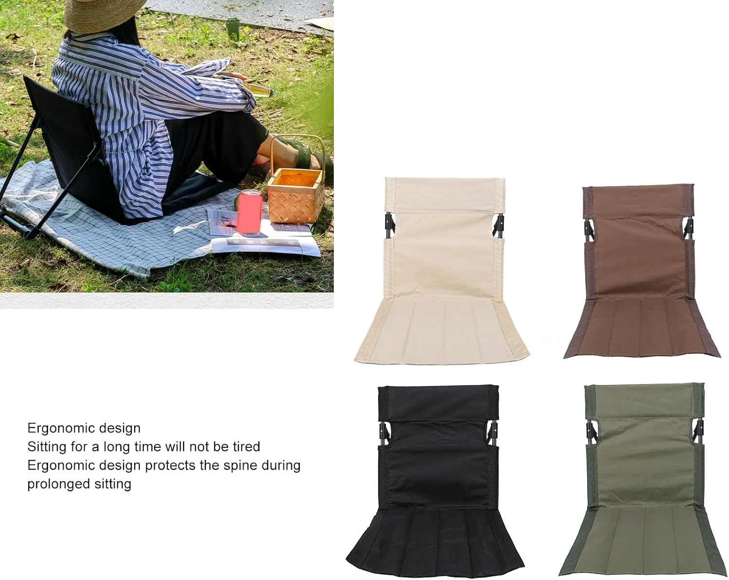 Lightweight, Comfortable Camping Folding Chair with Backrest for Outdoor, Fishing, Lounging on The Beach, Ideal Portable Lazy Floor Chair with Back Support (Brown)
