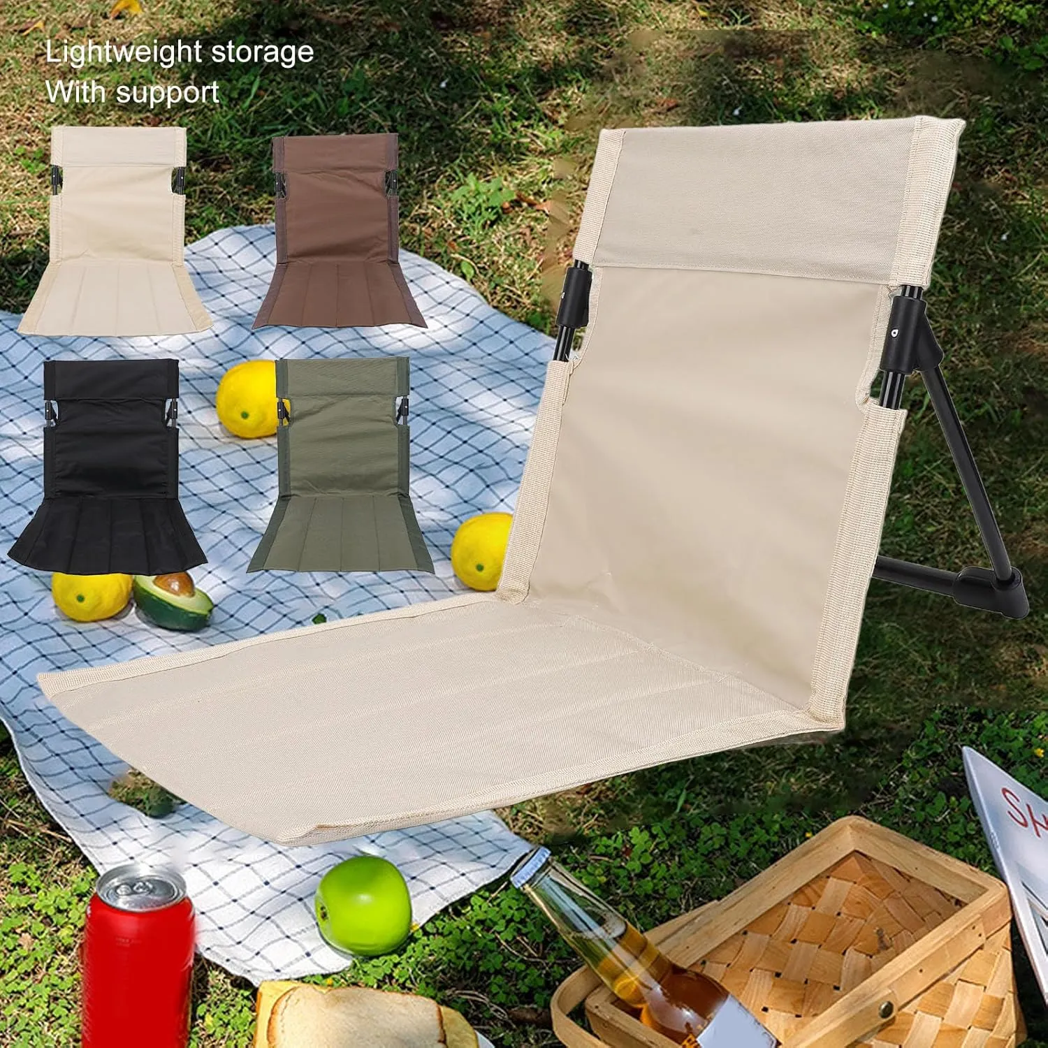 Lightweight, Comfortable Camping Folding Chair with Backrest for Outdoor, Fishing, Lounging on The Beach, Ideal Portable Lazy Floor Chair with Back Support (Brown)