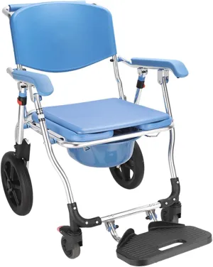 Lightweight Foldable Bedside Commode Removable Bed Pan Portable Elderly Mobile Toilet with Armrest and Backrest Multi-Function Shower Chair (Folding Bedside Commode Chair)