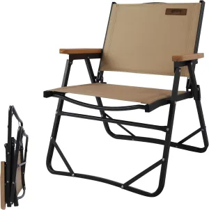 Lightweight Folding Camping Chair, Gravel Brown Aluminum Outdoor Beach Chair with Solid Wood Armrest, Portable Collapsible Fishing Chair for Hiking Beach Backpacking Lawn Picnic (1)