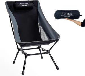 Lightweight Heavy Duty Camp Chair, 380lb Capacity High-Back Headrest, Durable Aluminum Frame, 3-Way Adjustable Legs, Quick-Fold Compact Bag, Stable Square Base for Camping, Beach, Hiking, Tailgating