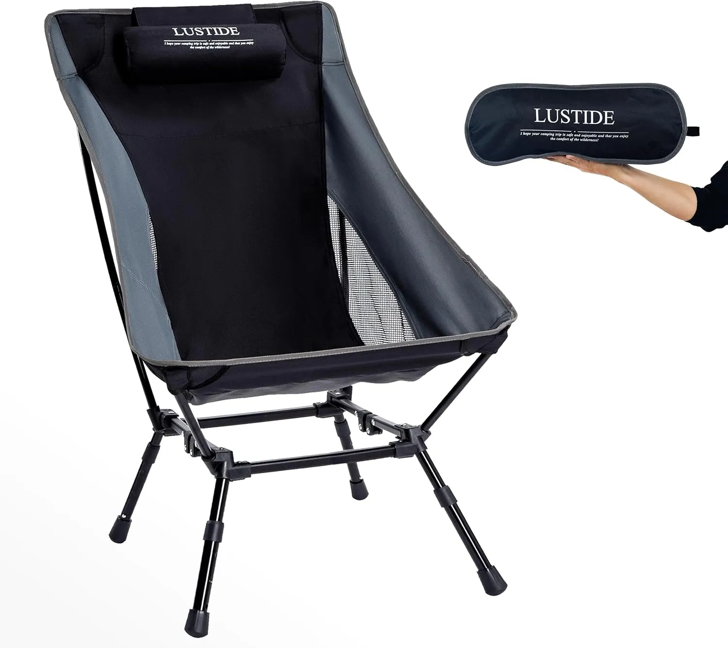 Lightweight Heavy Duty Camp Chair, 380lb Capacity High-Back Headrest, Durable Aluminum Frame, 3-Way Adjustable Legs, Quick-Fold Compact Bag, Stable Square Base for Camping, Beach, Hiking, Tailgating