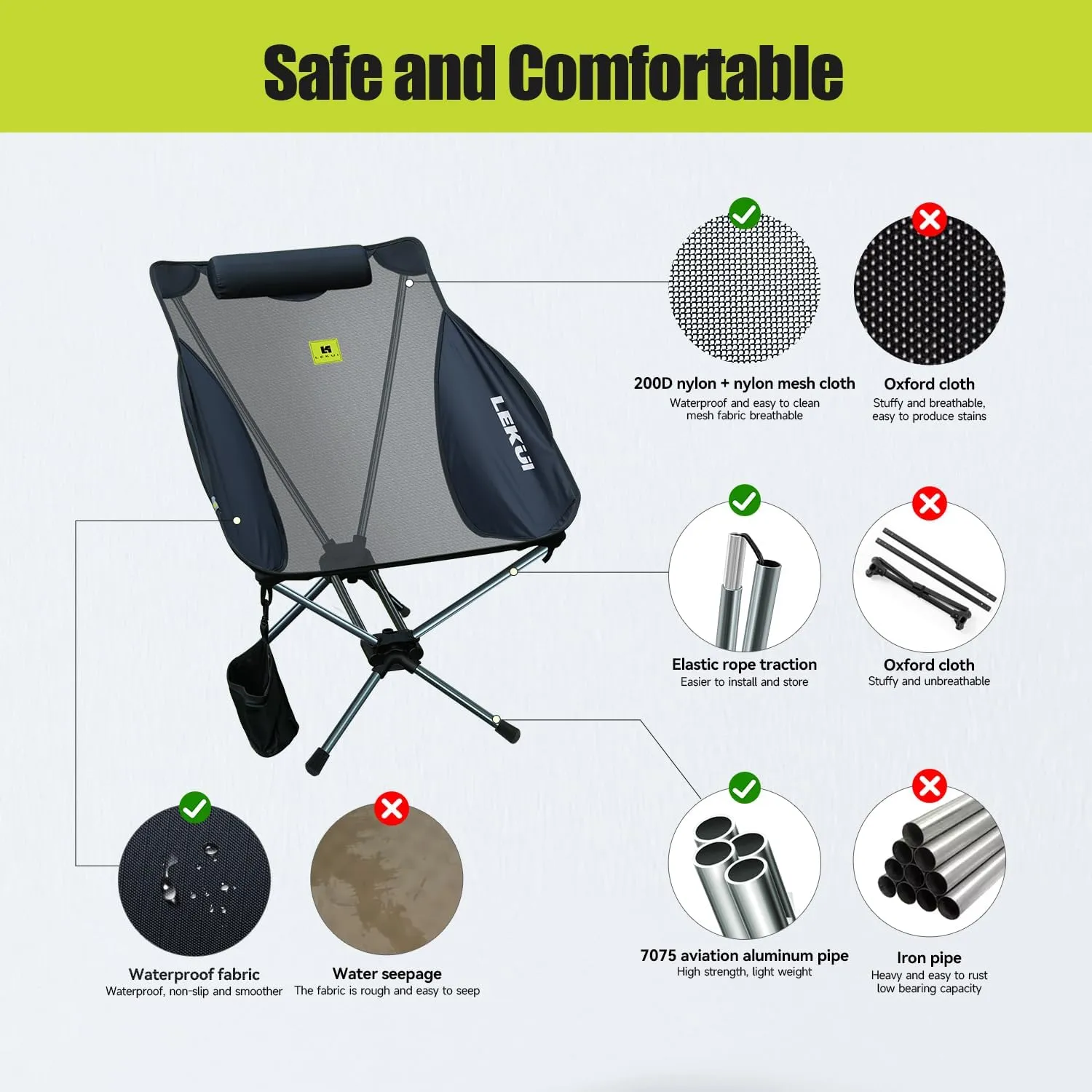 Lightweight High Back Camping Chair with Head Support, Portable Folding Aluminium Alloy Chair Nylon Chair Fabric, Hammock Design Suitable for Outdoor Camping, Beach, Picnic, Fishing, Climbing