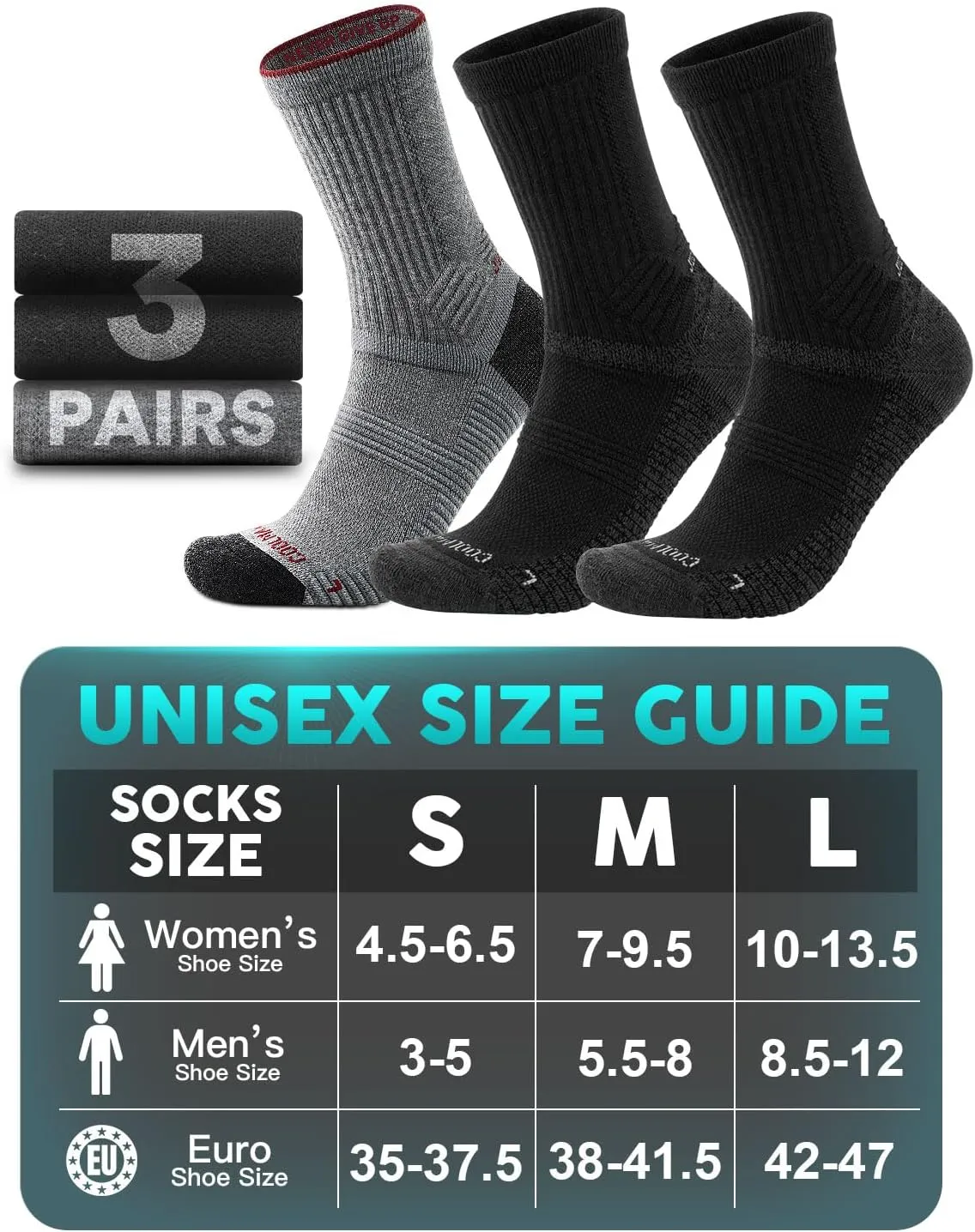 Lightweight Micro Crew Hiking Socks Coolmax Merino Wool Compression Moisture Wicking Anti-Blister Cushioned