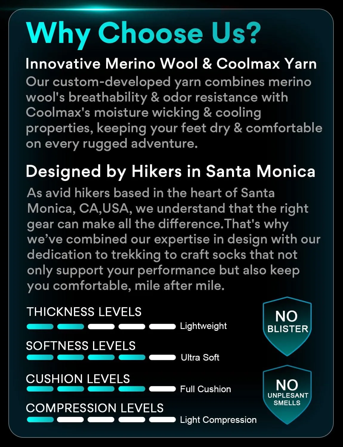 Lightweight Micro Crew Hiking Socks Coolmax Merino Wool Compression Moisture Wicking Anti-Blister Cushioned
