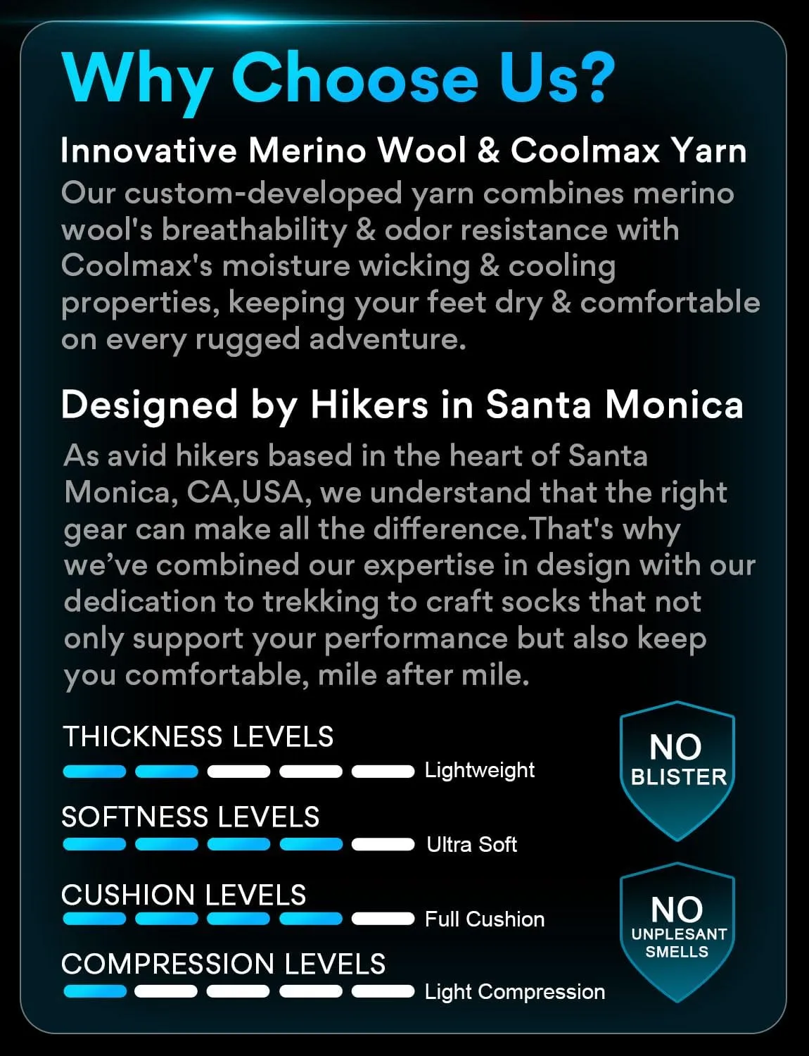 Lightweight Micro Crew Hiking Socks Coolmax Merino Wool Compression Moisture Wicking Anti-Blister Cushioned