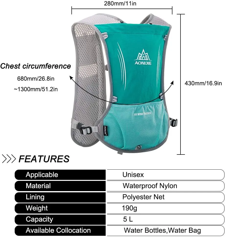 Lightweight Running Hydration Backpack, 5L 190g Running Hydration Vest for Women and Men Cycling Running Climbing Hiking Vest Pack