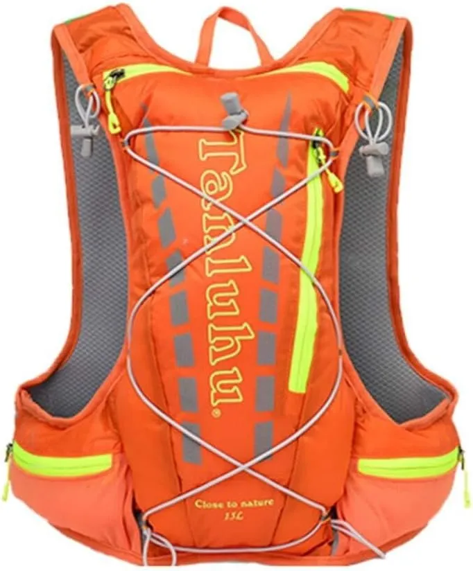Lightweight Running Hydration Vest Backpack 15L for Trail Running, Cycling, Hiking with 2L Water Bag, 500ML Bottle, and Smartphone Pocket (Orange)