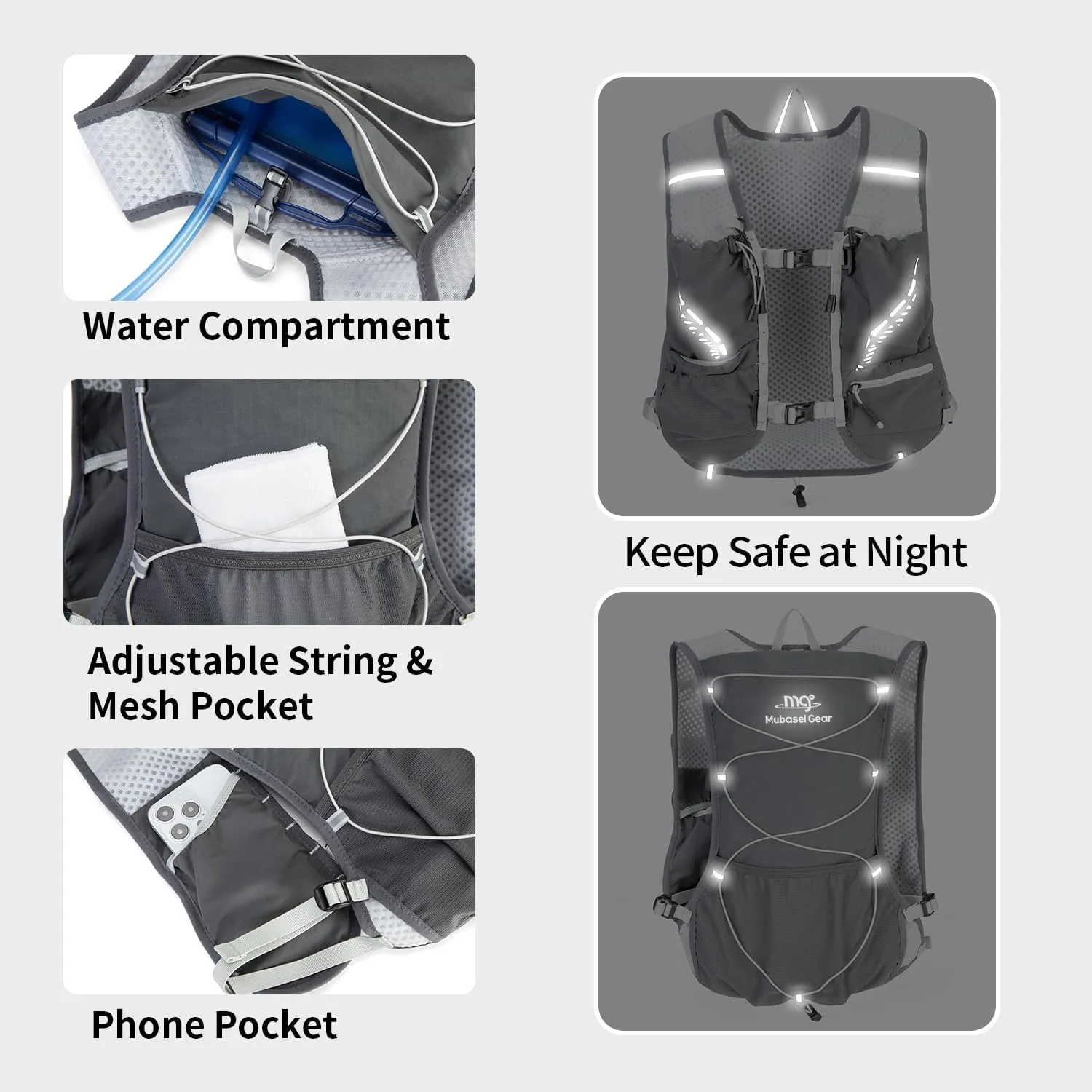 Lightweight Running Vest for Women and Men Hydration Backpack Pack with 1.5L Water Bladder Bag Running Gear Accessories for Hiking Trail Cycling Marathon