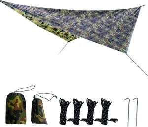 Lightweight Survival Camping Tarp,Waterproof,Makes A Great Backpacking Tarp Or Hammock Shelter,Survival Bracelet Included (Color : Camouflage, Size : 360 * 290cm)