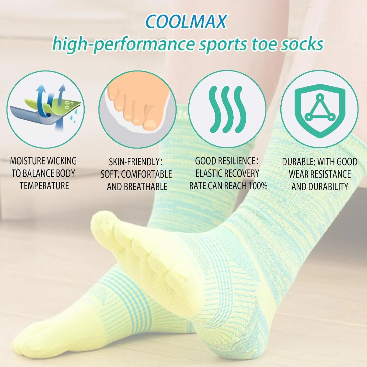 likloks Crew Toe Socks for Women Men - Athletic Running Hiking Socks with Toes - Comfortable Soft Breathable