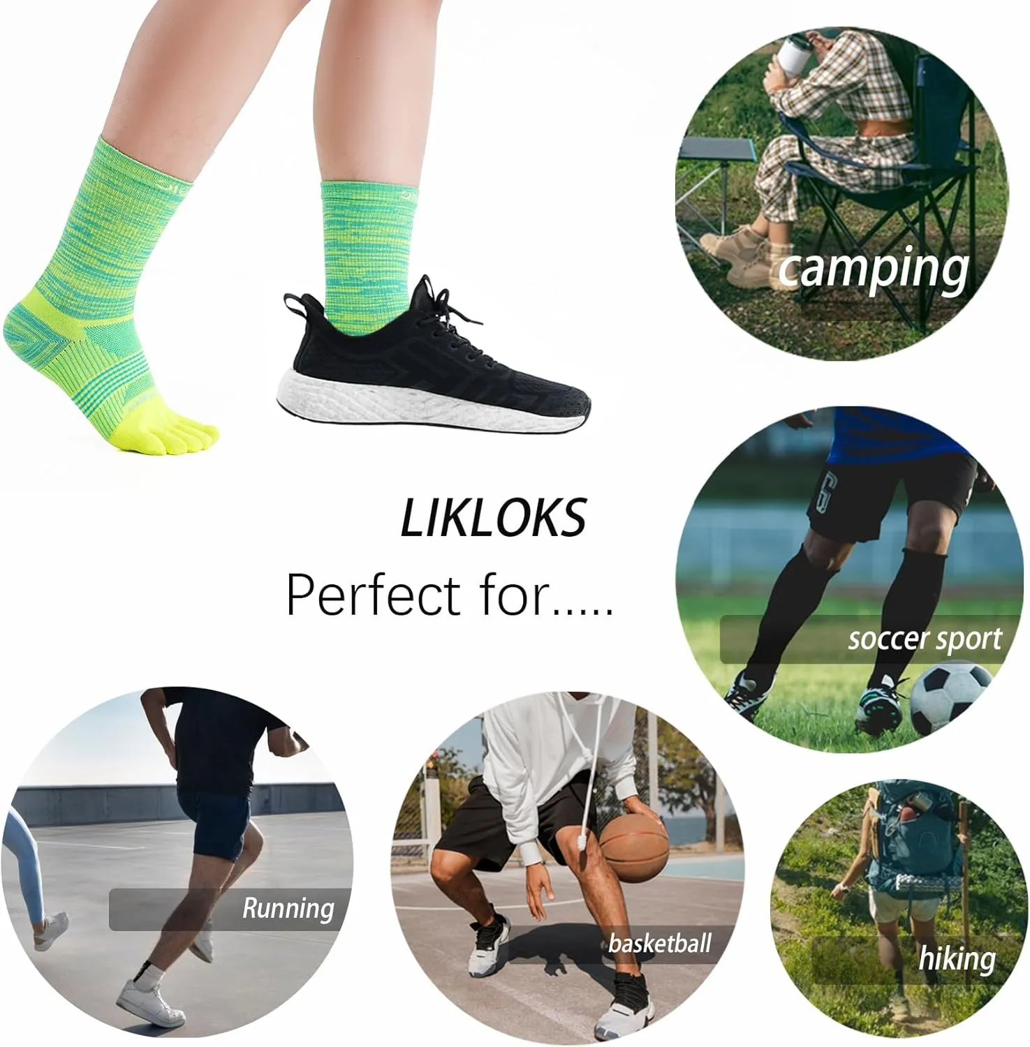 likloks Crew Toe Socks for Women Men - Athletic Running Hiking Socks with Toes - Comfortable Soft Breathable